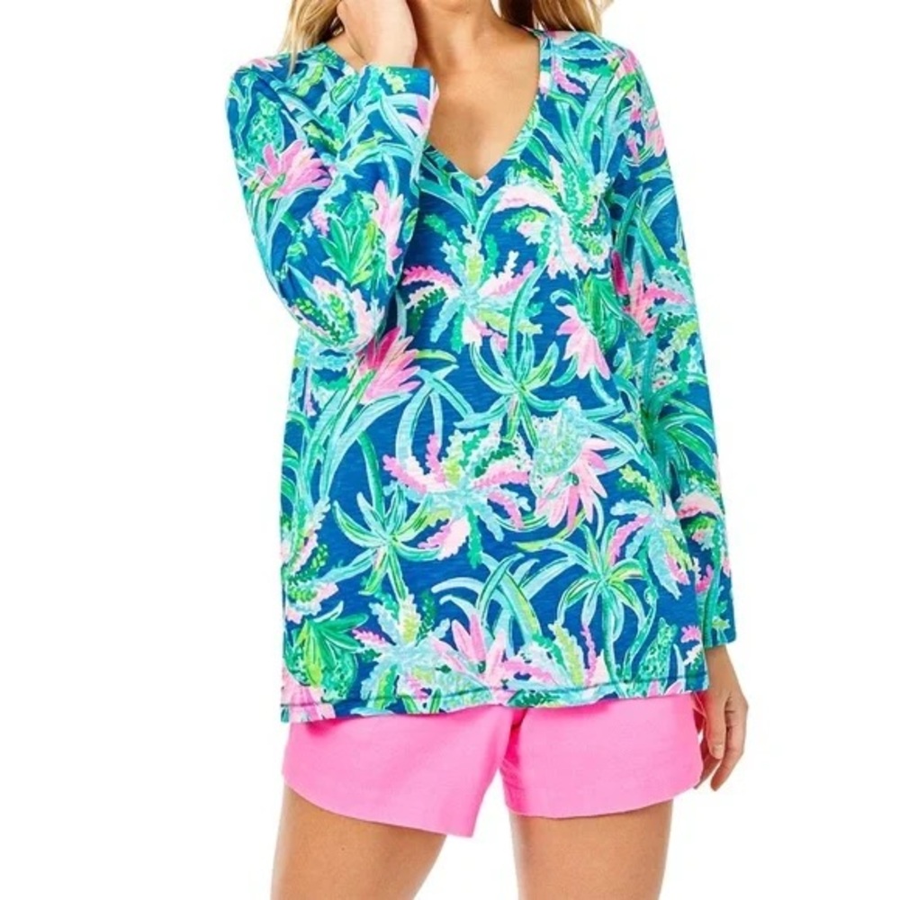 lilly pulitzer nwot etta long sleeve top in sweet escape print  blue, green pink